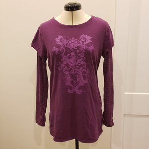 Earth Yoga Plum Long Sleeve Tee with Artistic Design